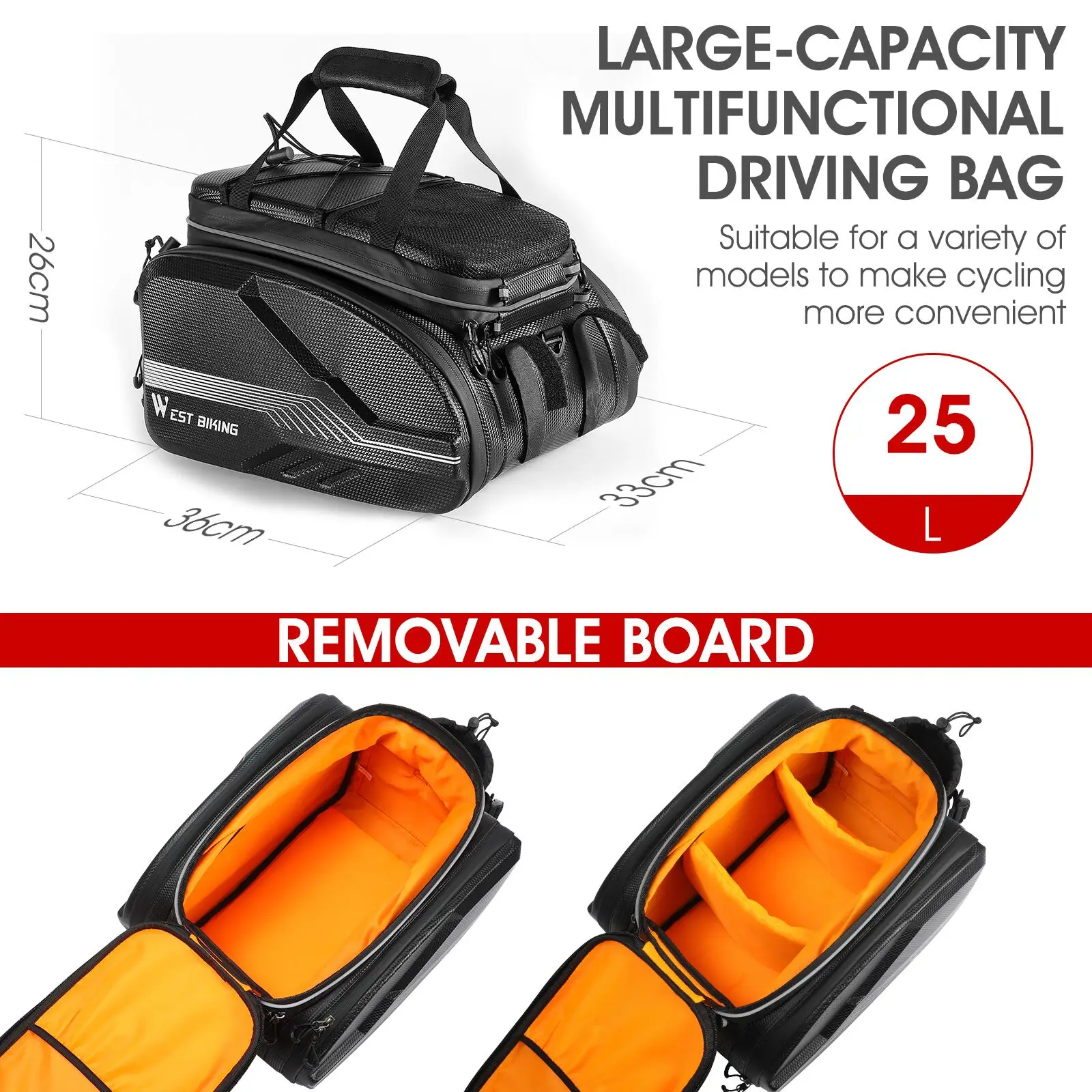 

WEST BIKING Quality EVA Hard Shell Bike Bag Waterproof MTB Road Bicycle Trunk Seat Bag Large Capacity Travel Cycling Panniers
