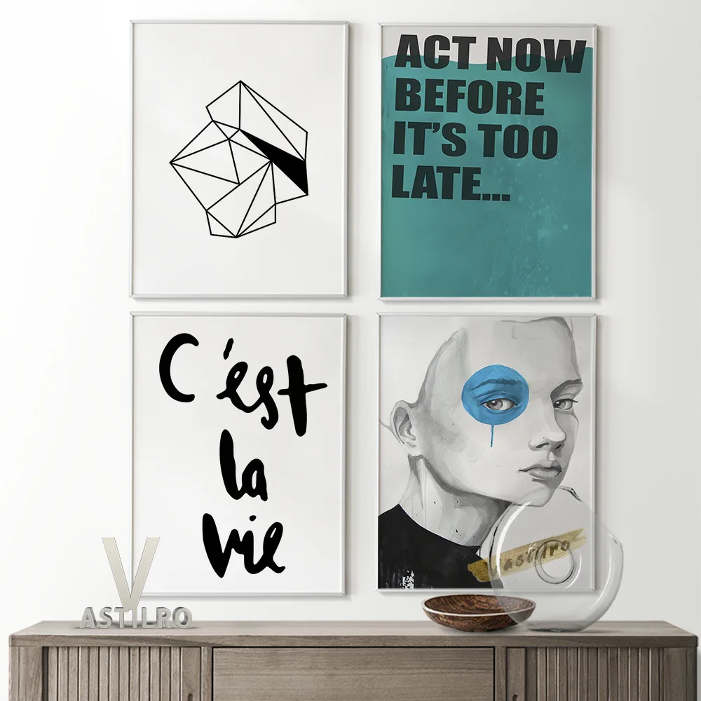 

Female Portrait Black White Sketch Art Prints Poster Modern Minimalist Text Typography Wall Stickers Geometry Pattern Home Decor