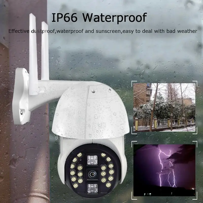 

Monitor Camera Night Vision Wifi Security Camera Network IP66 Outdoor Home Surveilance Two-Way Audio APP Rotation Pattern 20LED