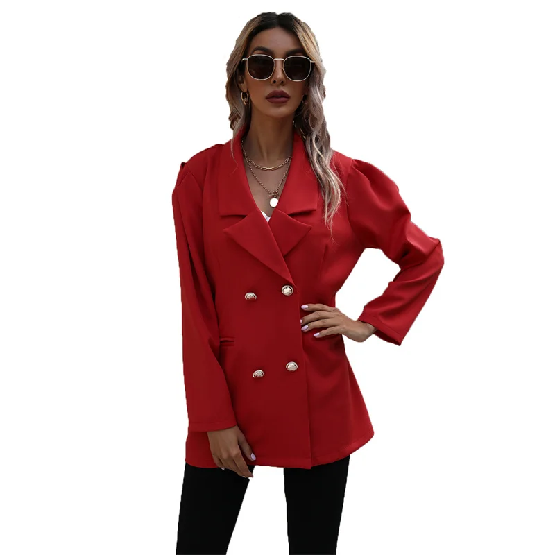 

Женский блейзер на весну и осень, новинка 2021, темпераментная модная свободная одежда средней длины на пуговицах с лацканами, красного и серого цвета, N917