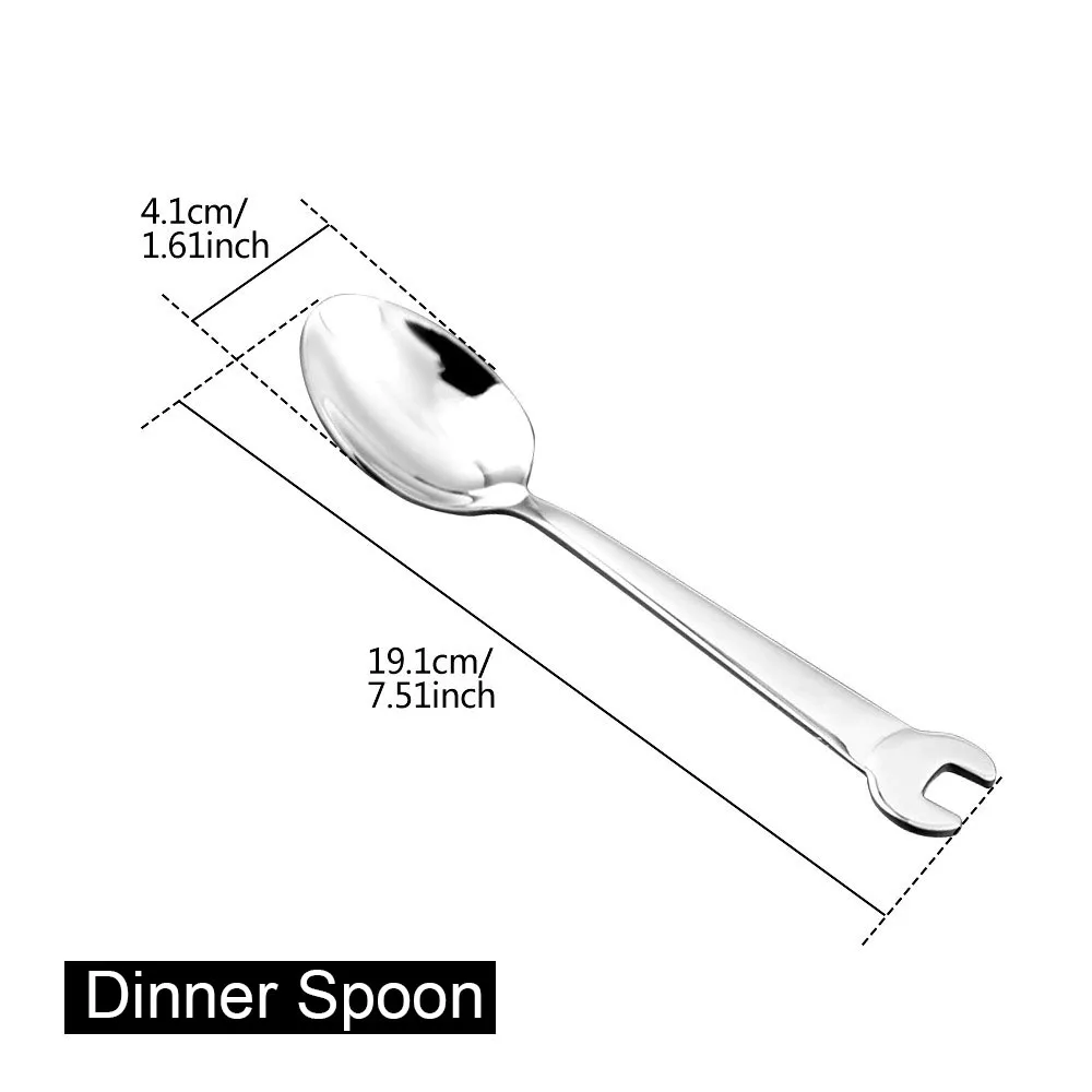 Dinner Spoon Нержавеющая сталь творческий в форме гаечного ключа Набор посуды столовые приборы нож посуда кухонные аксессуары столовая вилка ложка Семейный Кемпинг - Цвет: Dinner Spoon