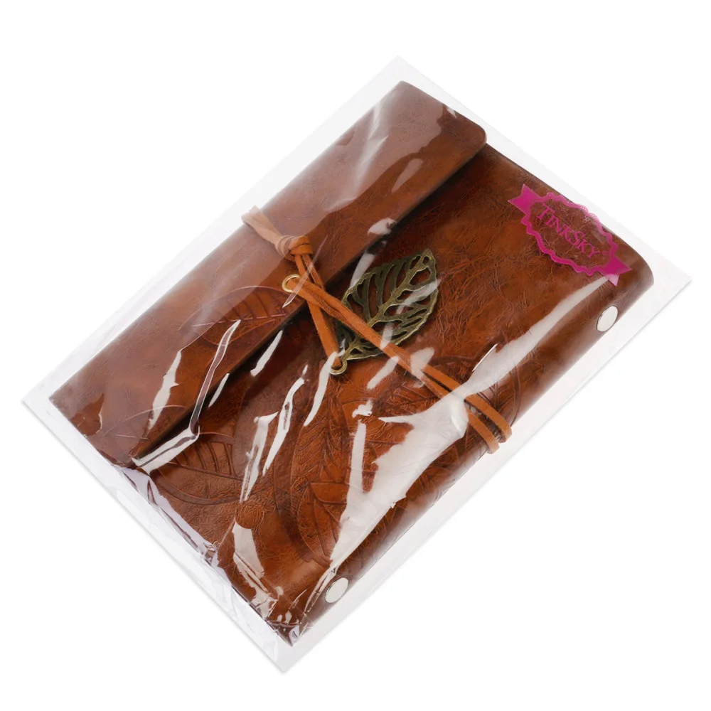 

TINKSKY Vintage Style Leaf Leaves Pattern PU Cover Loose-leaf String Bound Blank Notebook Notepad Travel Journal Diary Jotter -