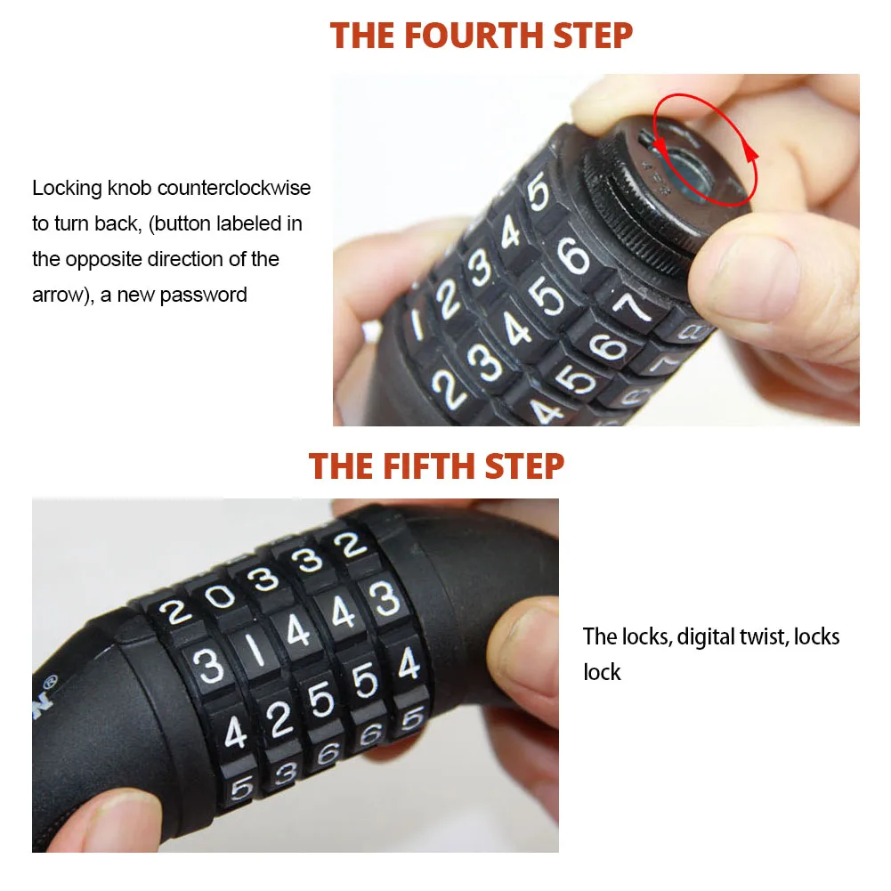 

5-Digital Motorcycle Bike Bicycle Cycling Cable Lock Combination Locker Security Cable Lock 48inch Long