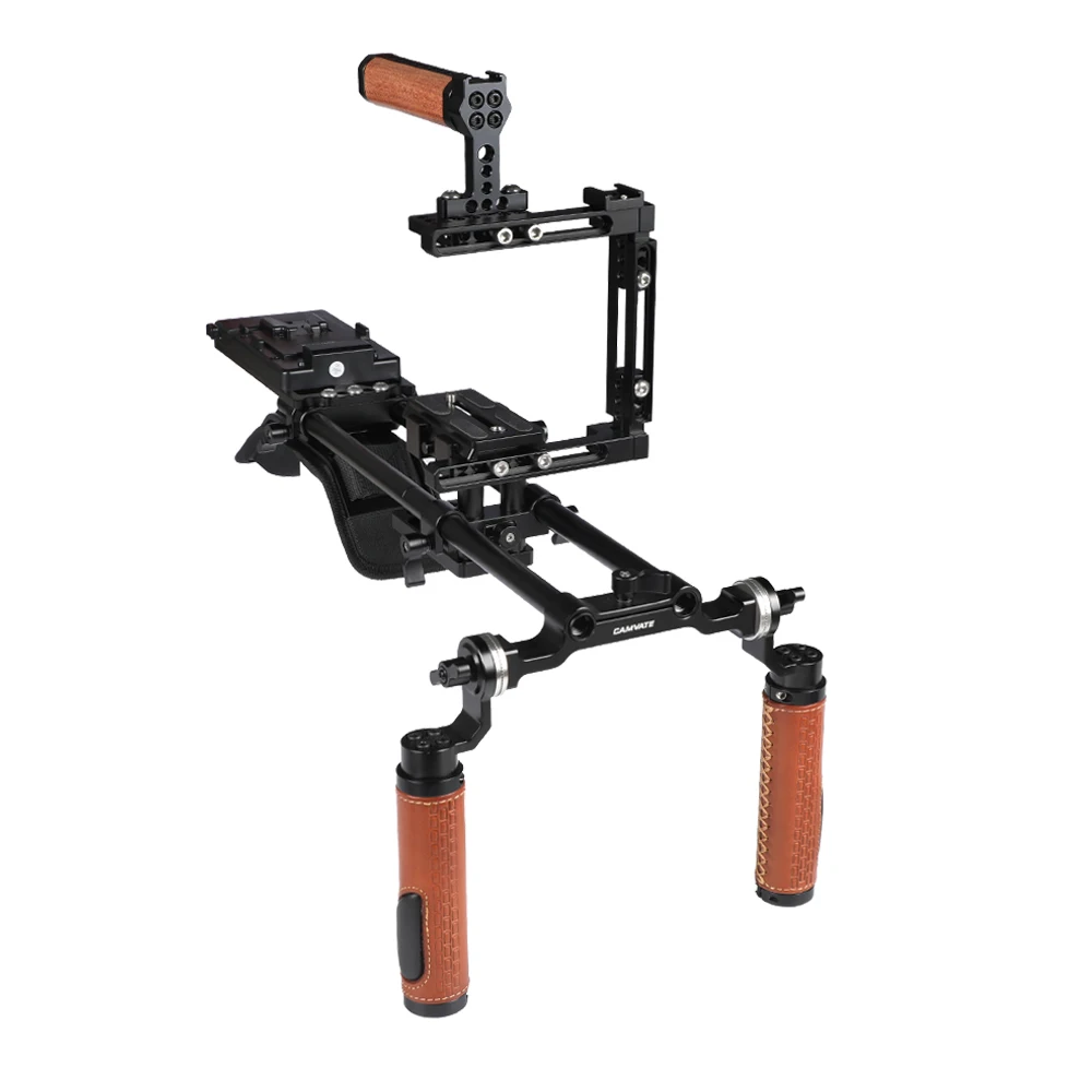 HDRIG Pro Shoulder Mount Rig + Extension-type Half Cage With Manfrotto Quick Release Plate + V Mount Power Splitter