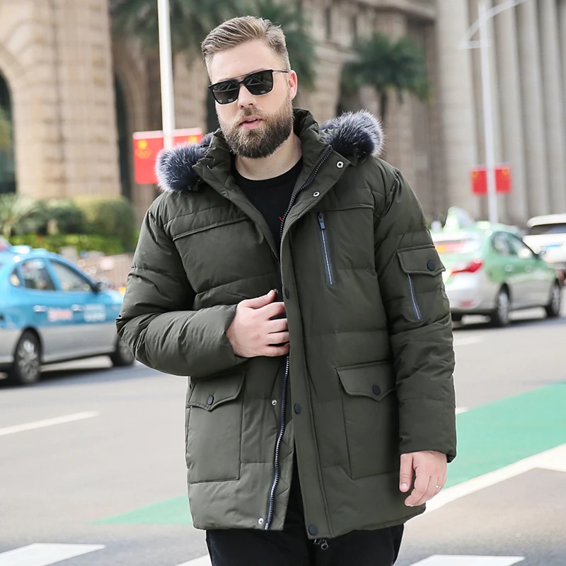 winter fashion men's duck down overcoat with fox fur collar hooded male warm parkas jacket green black 5xl 6xl 7xl 8xl 9xl 10xl