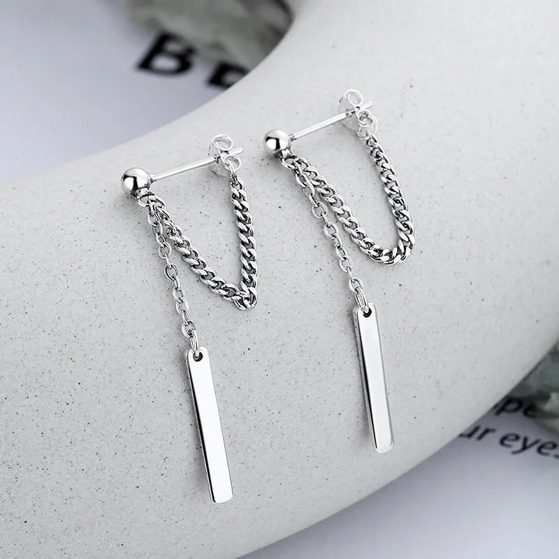 

Korean Fashion Studs Earrings Sterling Silver Earrings Hip-hop Street Style Chain Tassel Pendant Layering Earrings for Women