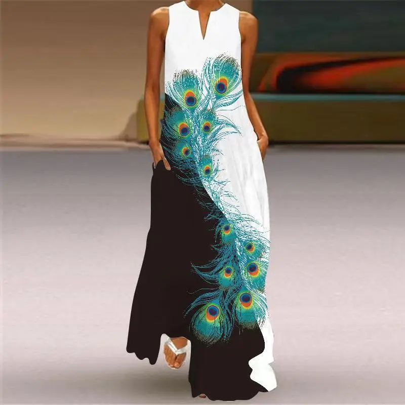 

Summer Women's Sleeveless V-neck Butterfly Print Dress
