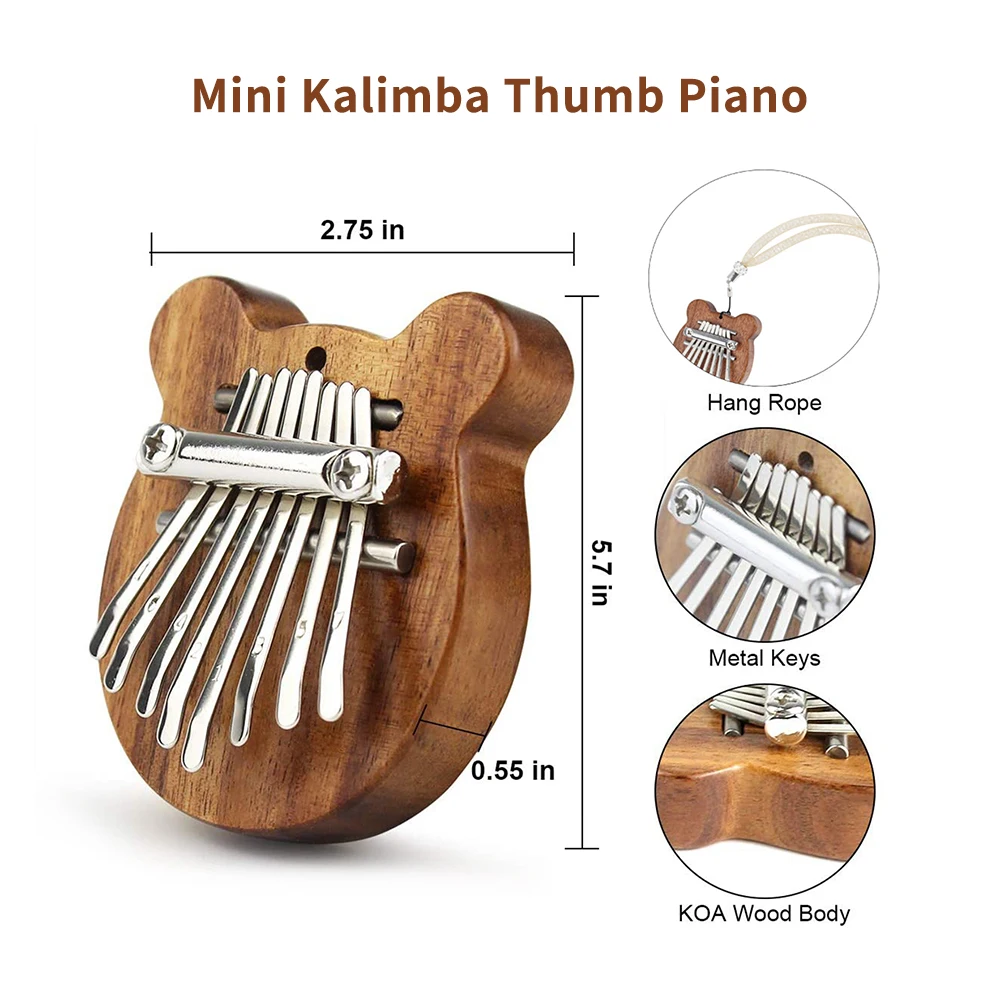 

Wood Musical Instrument Toy 8 Keys Wood Thumb Piano Finger Percussion Quality Portable Bear Accessory Shape Pendant Kids Gift