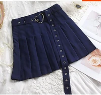 2022 spring summer women japanese cute slim joker skirts high waist loving heart ring belt pleated kawaii skirts