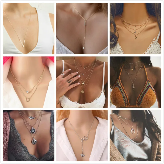 Новый разнообразия винтажное многослойное ожерелье для женщин Золотой Цвет