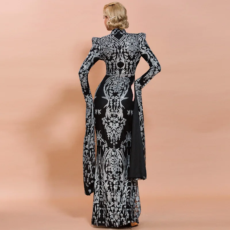 Женское платье с длинным рукавом и молнией на спине высоким воротником|Платья