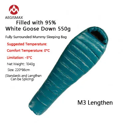 M3-Lengthen AEGISMAX M3 компактный спальный мешок 23℉~ 32℉сверхлегкий 800FP гусиный пух типа «кокон» Сращивание походов Открытый теплый водонепроницаемый - Цвет: M3-Lengthen