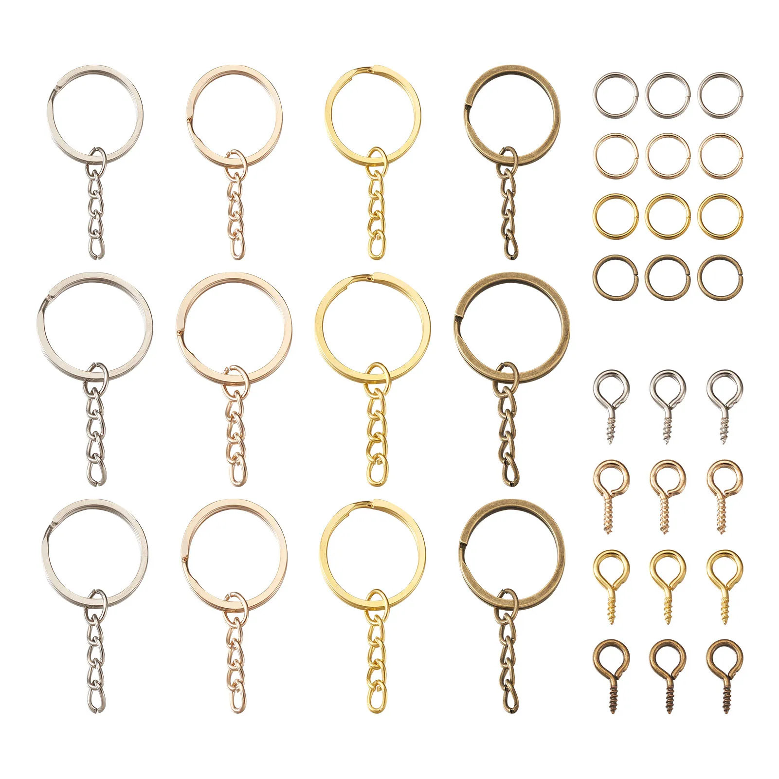 

1 Set Mixed Color Iron Split Key Rings Jump Rings Alloy & Iron Screw Eye Pin Peg Bails DIY Keychain Jewelry Making Findings Kit