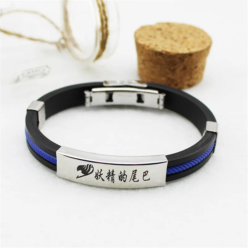 

9 Styles Hot Anime Dragon Fairy Tail Bracelets For Women Titanium Steel Silicone Bracelet Men Jewelry Pulseras B205