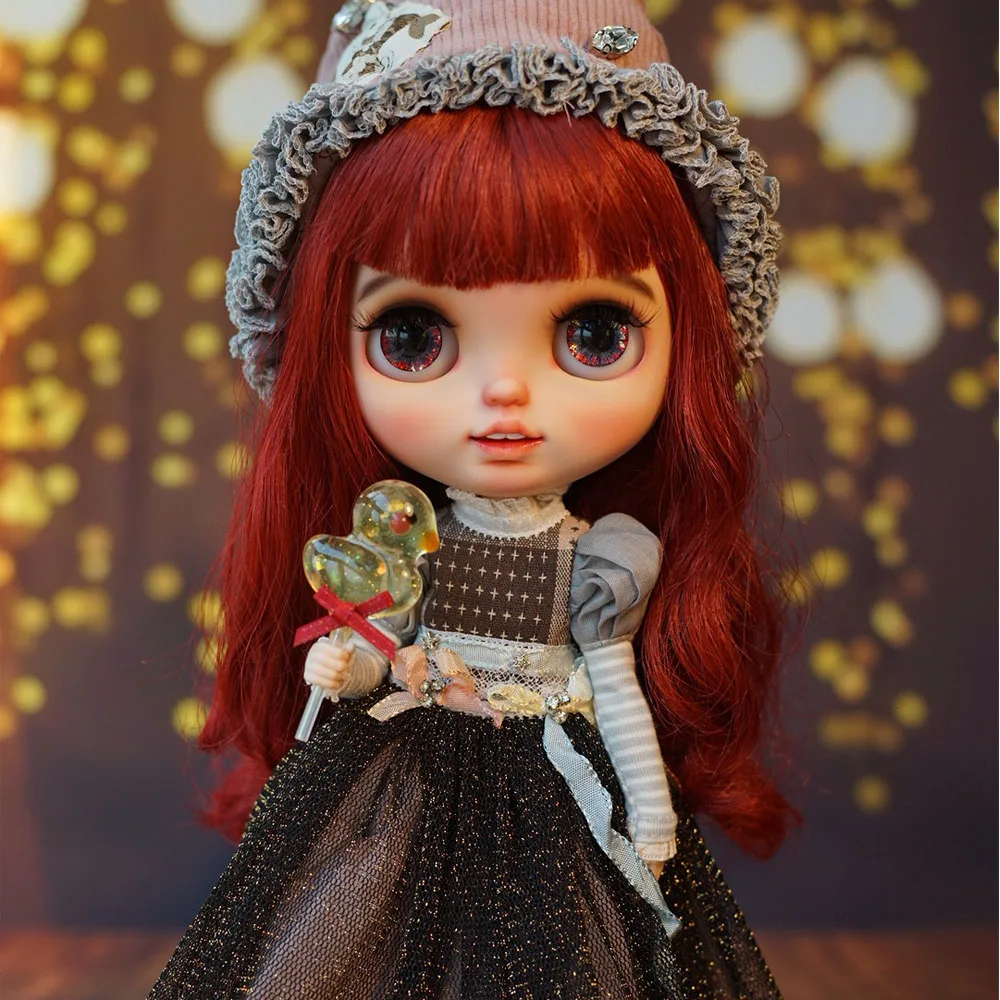 ICY 19 joint blyth doll with makeup face white skin Red curly charming toot big eyes Long eyelashes Princess doll with 19 joint