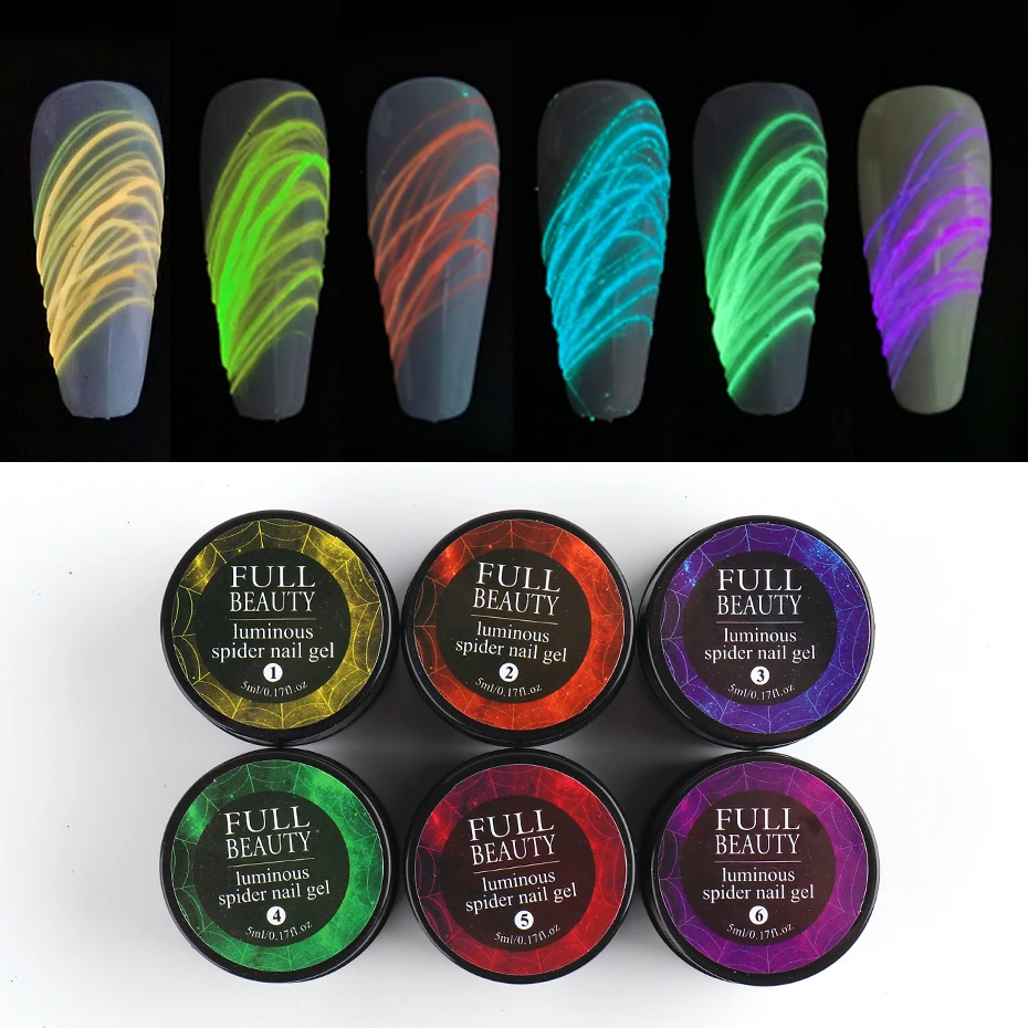6Colors Luminous Spider Gel For Nail Art Pull Drawing Line Glows In The Dark UV Polish Glue Professional Manicure Varnish PP1840 images - 6