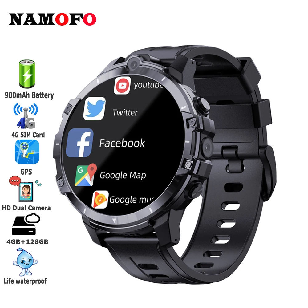 128GB 4GB Smart Watch Men 2021 New 4G Smartwatch Phone With Dual Cameras GPS Sports Tracker Heart Rate Support SIM Card Wifi