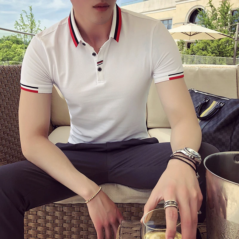 Рубашка-поло мужская приталенная с коротким рукавом модная повседневная Уличная