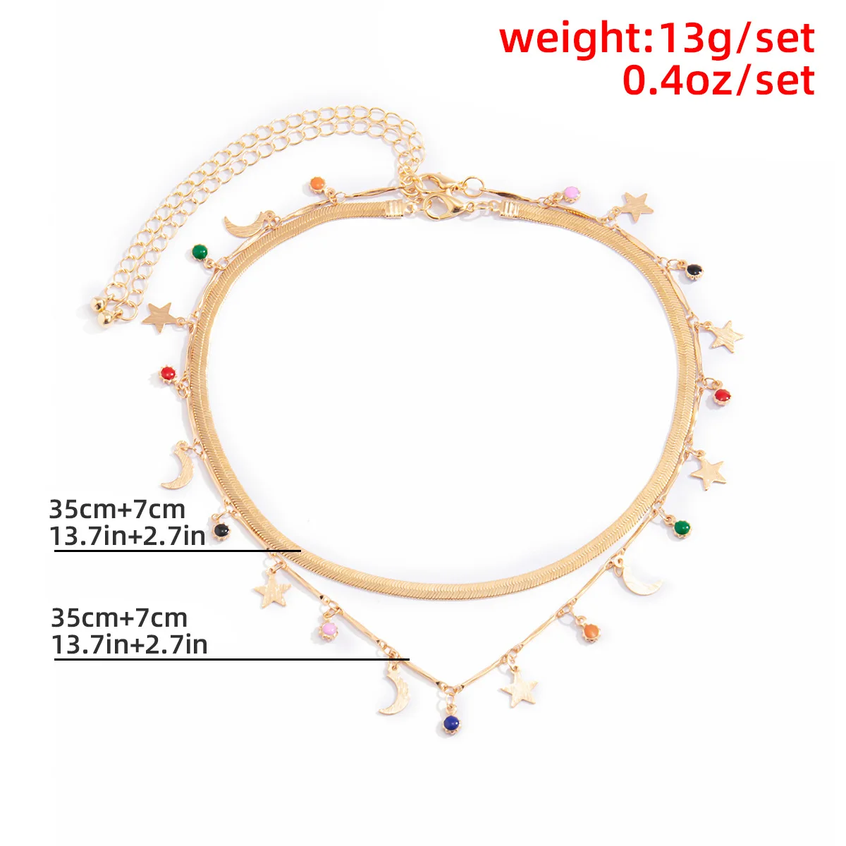 

Bohemian Colorful Round Bead Necklace Simple Ethnic Style Metal Chain Jewelry