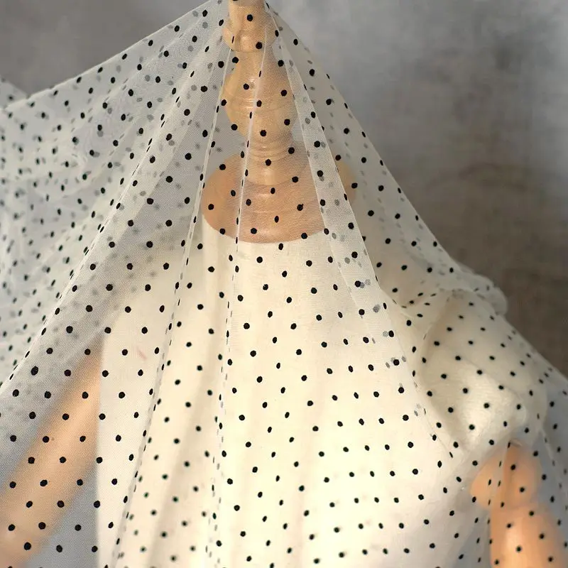 160cm Wide White Khaki Flocked Polka Dots Mesh Tulle Fabric High Quality Bridal Dress Wedding Decoration Puff Skirt Net | Дом и сад