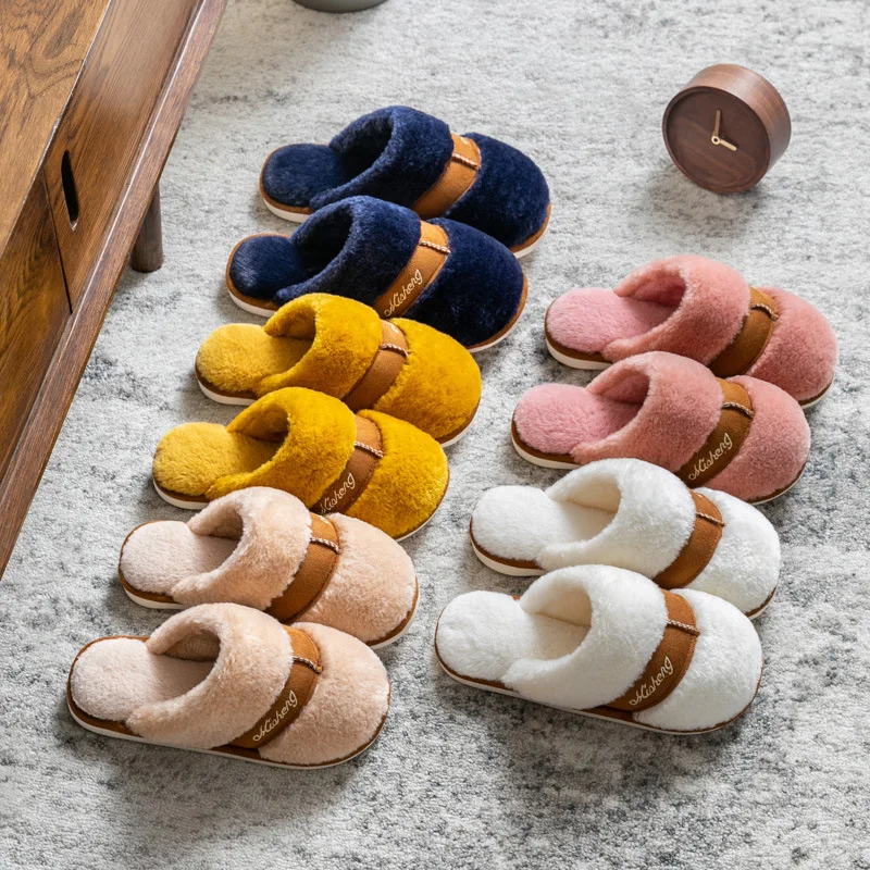 

Fashion Women Indoor Slippers Warm Plush Home Anti Slip Autumn Winter Shoes House Floor Soft Silent Slides High Quality