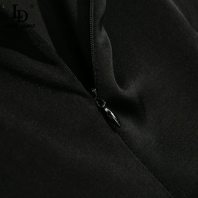 

LD LINDA DELLA 2021 Summer Fashion Runway Black Dress Women Tassel Sleeve Floral Embroidery Vintage Midi Pencil Dress Vestido