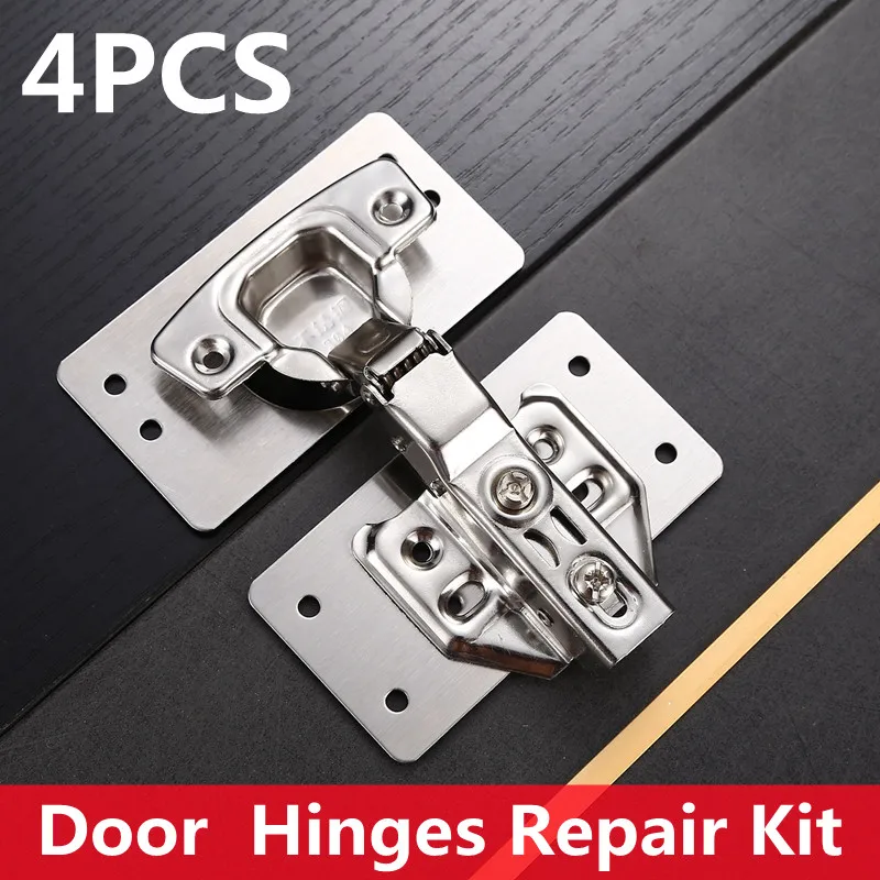

4pcs Kitchen Cupboard Door Hinge Repair Kit Cabinet Hinge Repair Fixing Plate Stainless Steel Plate Repair Easy-to-install Hinge