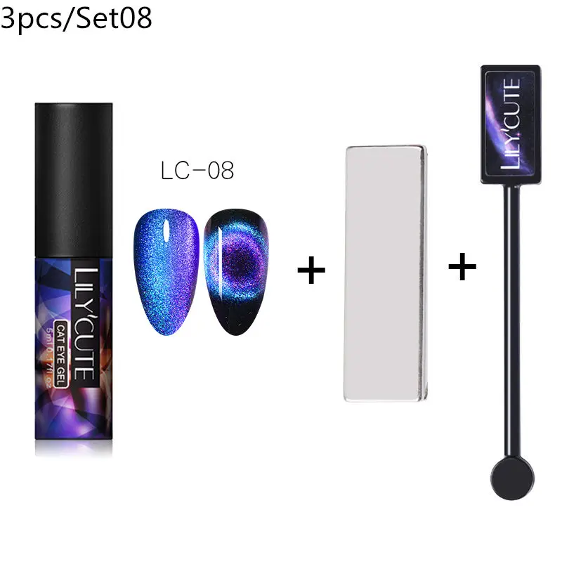 magnet 3pcs 08 LILYCUTE 9D Auroras ногтей Гель-лак «кошачий глаз» Гель-лак для использования с магнитом звездное небо замочить от УФ Магнитный Гель-лак для ногтей 5 мл - Цвет: magnet 3pcs 08