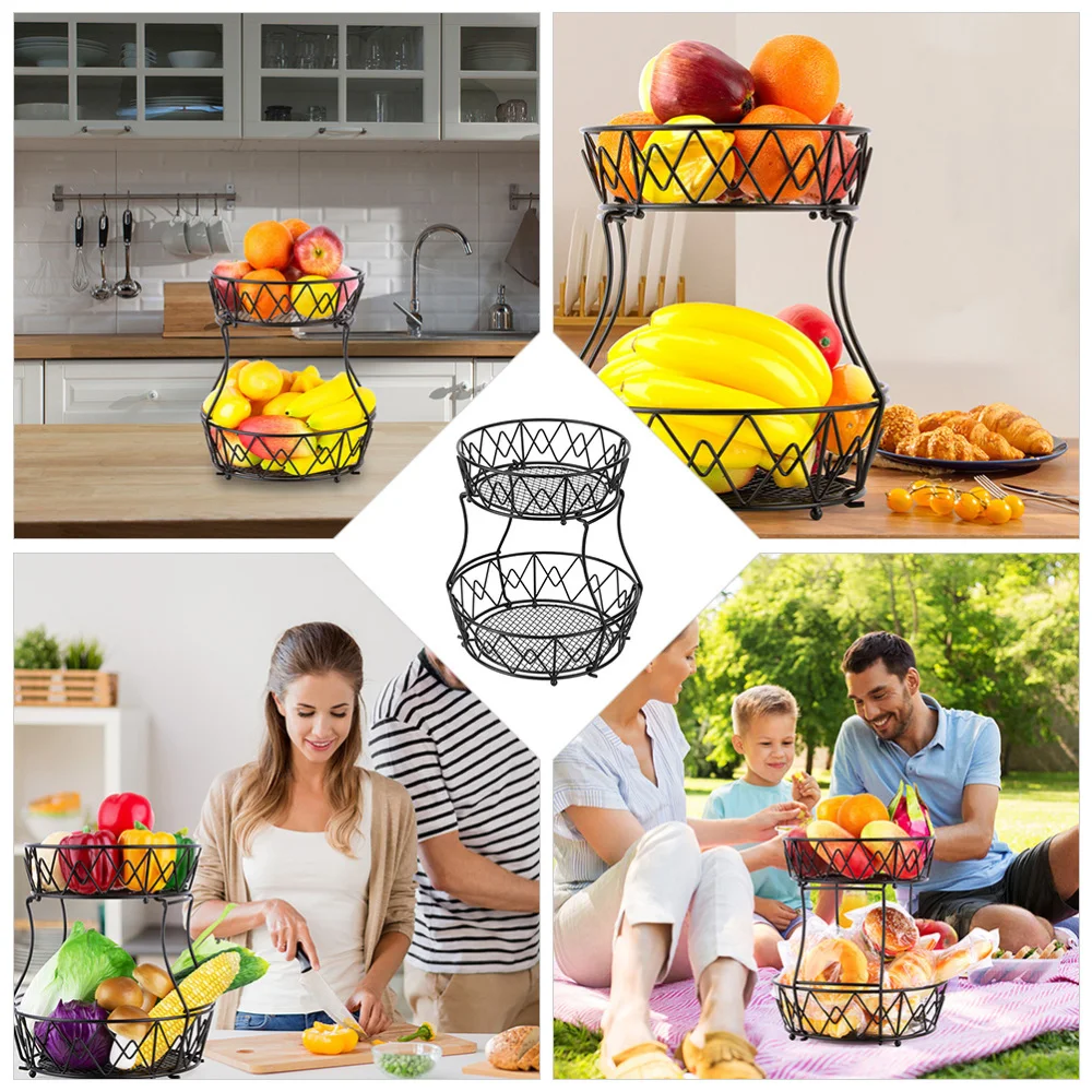 

1Pc 2-Tier Countertop Fruit Basket Vegetable Storage Basket for Kitchen Home