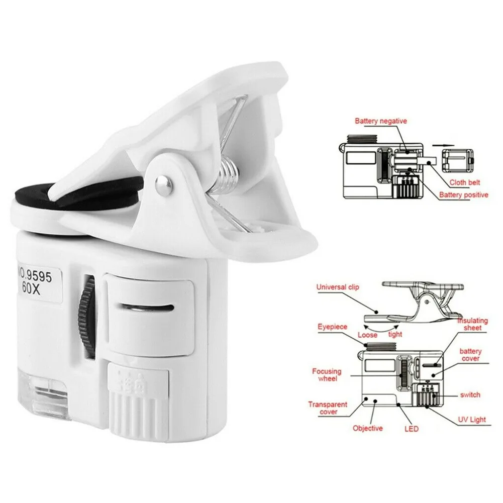 

60X Magnifier 9595W ABS Acrylic Optical Lenses Clip Glass Microscope Mini