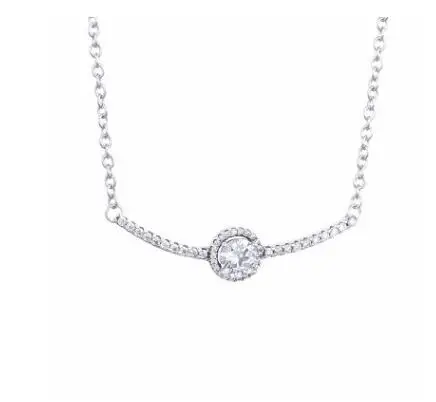 

S925 sterling silver classic elegant curved necklace European and American creative temperament classic round diamond necklace