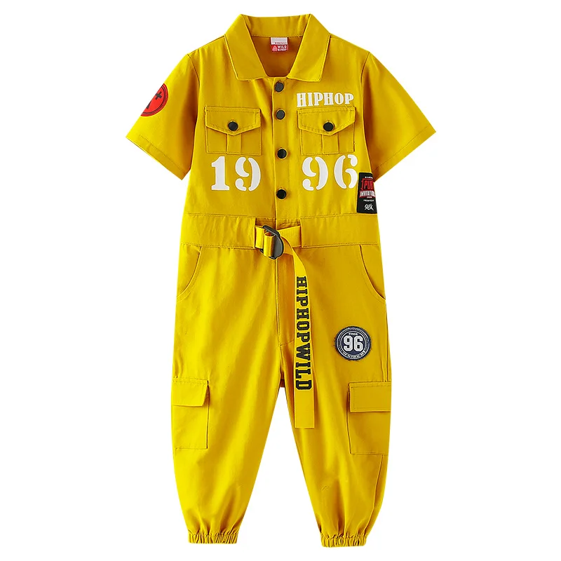 

2020 Kids Street Dance Jumpsuit Boys And Girls Hip Hop Green/Yellow/Khaki Suit Children Jazz Dance Practice Costumes 110-180CM