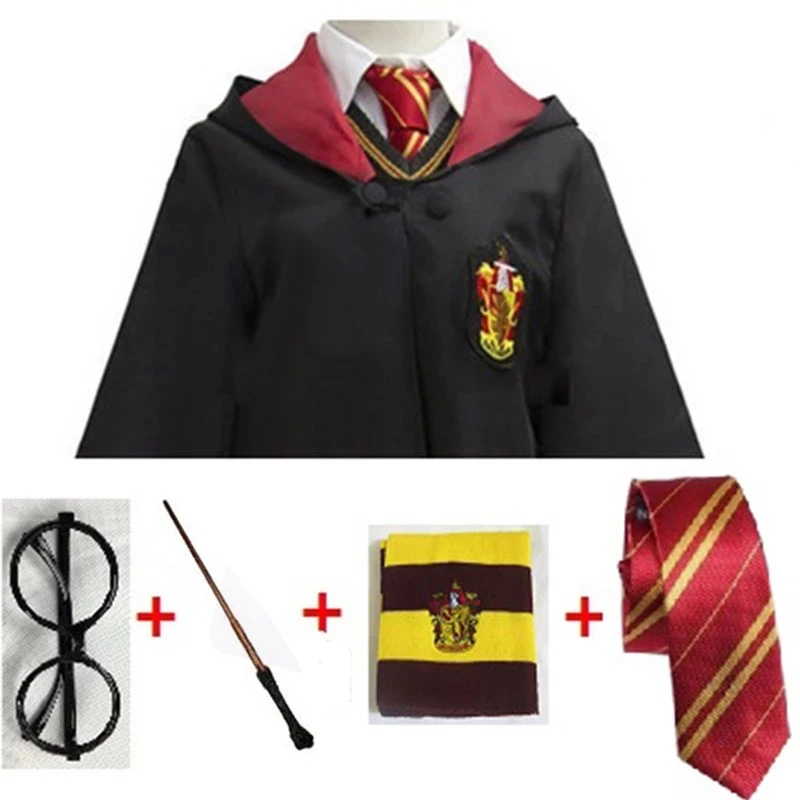 

Slytherin Cosplay Costume Magic Robe Cape Suit Tie Scarf And Wand Glasses Cosplay Clothes Halloween Kids Cosplay Accessories