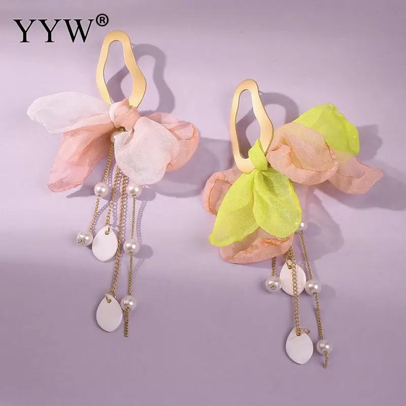 

Bow-Tie Earrings Long Fabric Pearl Tassel Earrings Fashion All-match Vintage Earrings For Female Daily Wear Or Attend Party