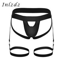 black mens lingerie underwear bulge pouch open butt jock strap g string briefs with leg garters band and o rings underpants