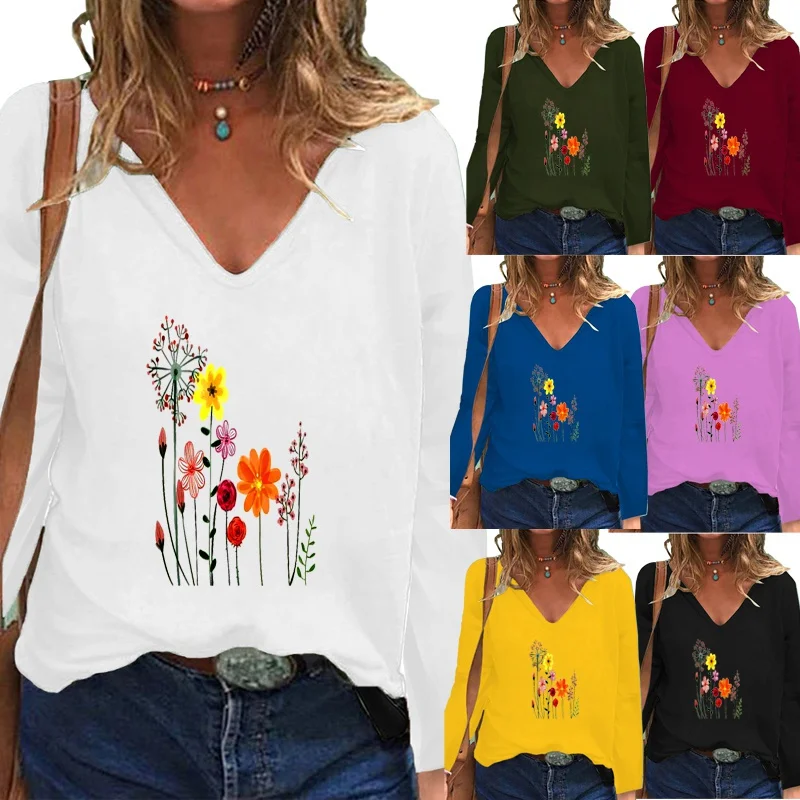 

Женская осенне-зимняя модная однотонная Повседневная элегантная рубашка с длинным рукавом рубашка с цветочным принтом свободная футболка ...