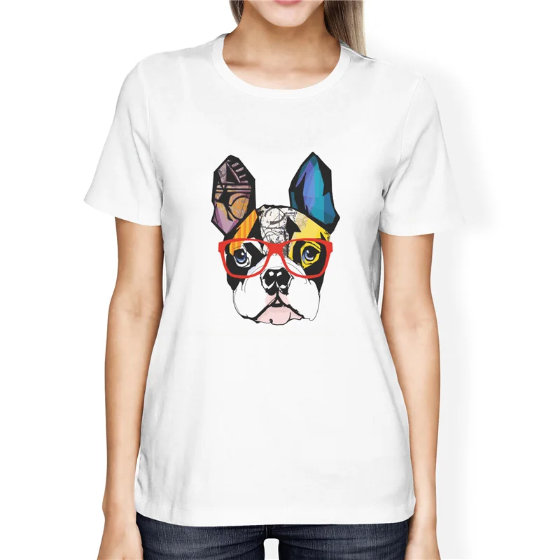 

Wear Glasses French Bulldog Print T Shirt Women Casual Dog Print T-shirt for Girls Summer Women Tshirt Tops