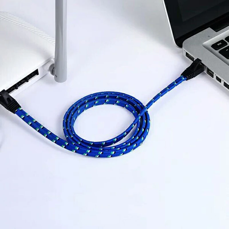 5 м RJ45 кабель Cat 7 сетка синий и белый золотой плоский Ethernet сетевой Соединительный