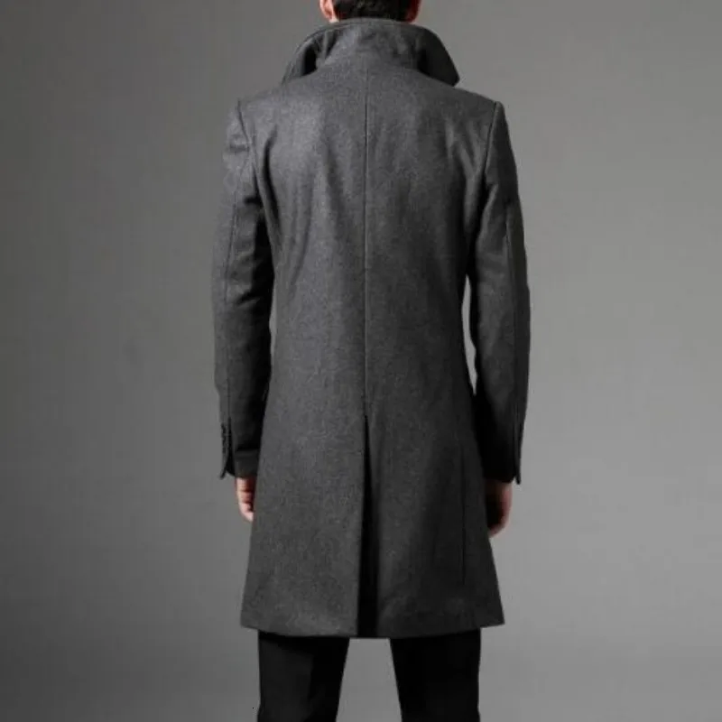 

Autumn Winter Top Quality Mens Fashion Casual Single Breasted Long Trench Coat Jacket Woolen Overcoat British Style 2XL 3XL