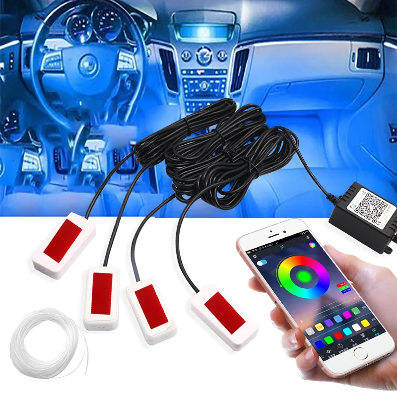 Светодиодная лента 10 в 1 RGB 8 м для салона автомобиля с управлением через