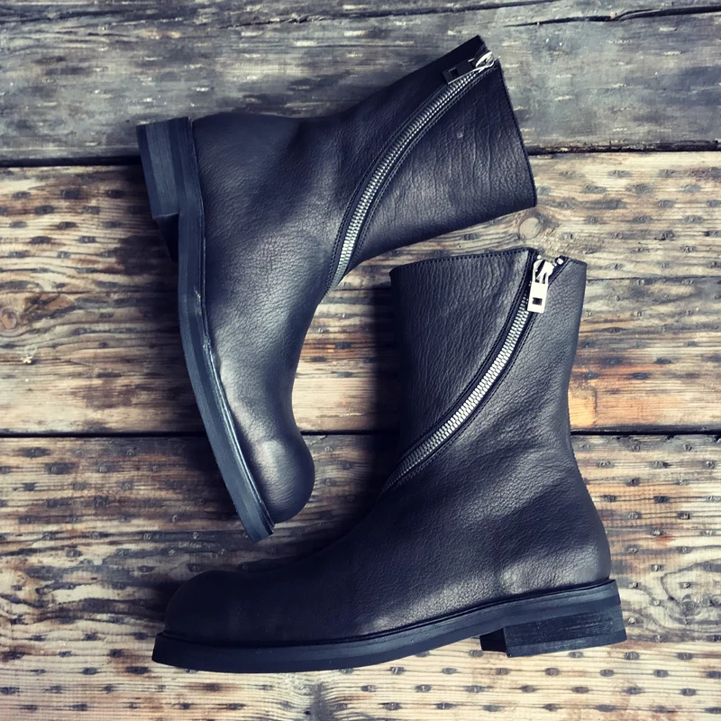 Черные Винтажные ботинки мужские повседневные с высоким берцем из натуральной