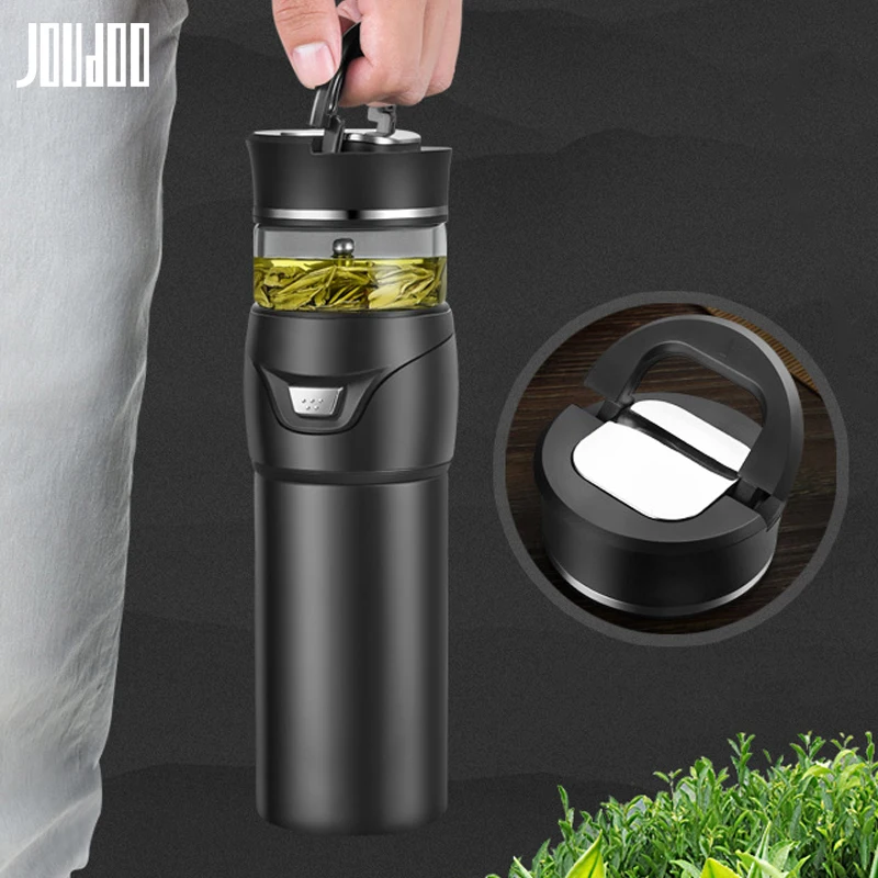 JOUDOO портативная чайная Изолированная чашка стеклянная чайная бутылка для воды с разделительной чашкой Tazza a pressione manuale 35