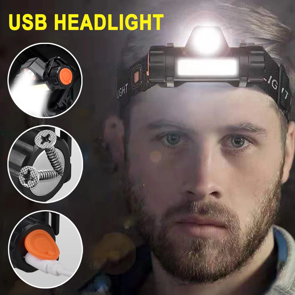 

XPE+COB Portable Camping Headlight Waterproof USB Rechargeable Magnetic Headlamp with 180° Rotation Flashlight for Outdoor Parts
