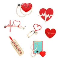 new creative medical medicine equipment brooch pin stethoscope electrocardiogram heart shaped pin brooches lapel jewelry