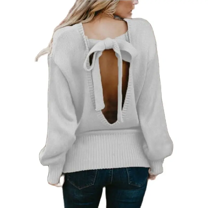 Новый 2021 сексуальный свитер без спинки для женщин пуловер вязаный со свободным