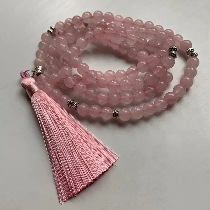 Браслет из натурального розового кварца 8 мм бусины для буддийской молитвы 108