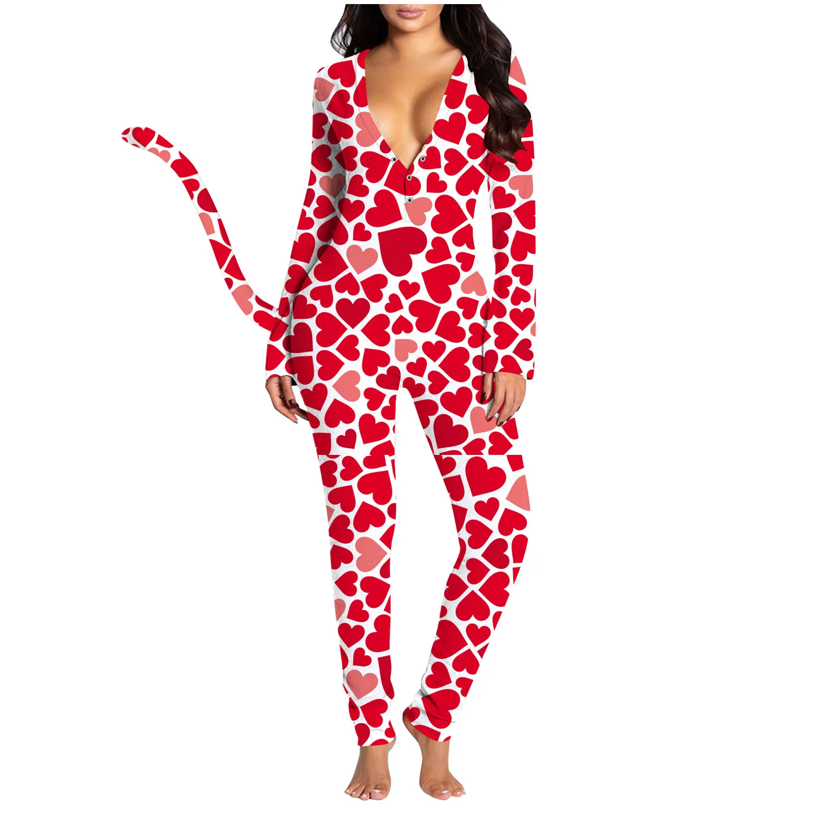 Женские туфли Все-в-одном пижамный комплект с принтом длинный рукав пуговицы