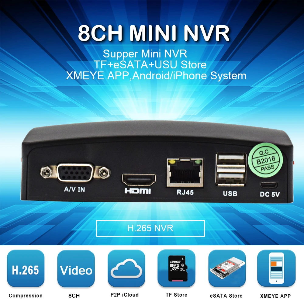8ch H.265 5MP мини NVR дистанционное управление сетевая Запись видео для камеры видеонаблюдения 5MP ip-камера Поддержка P2P eSATA TF слот USB мышь