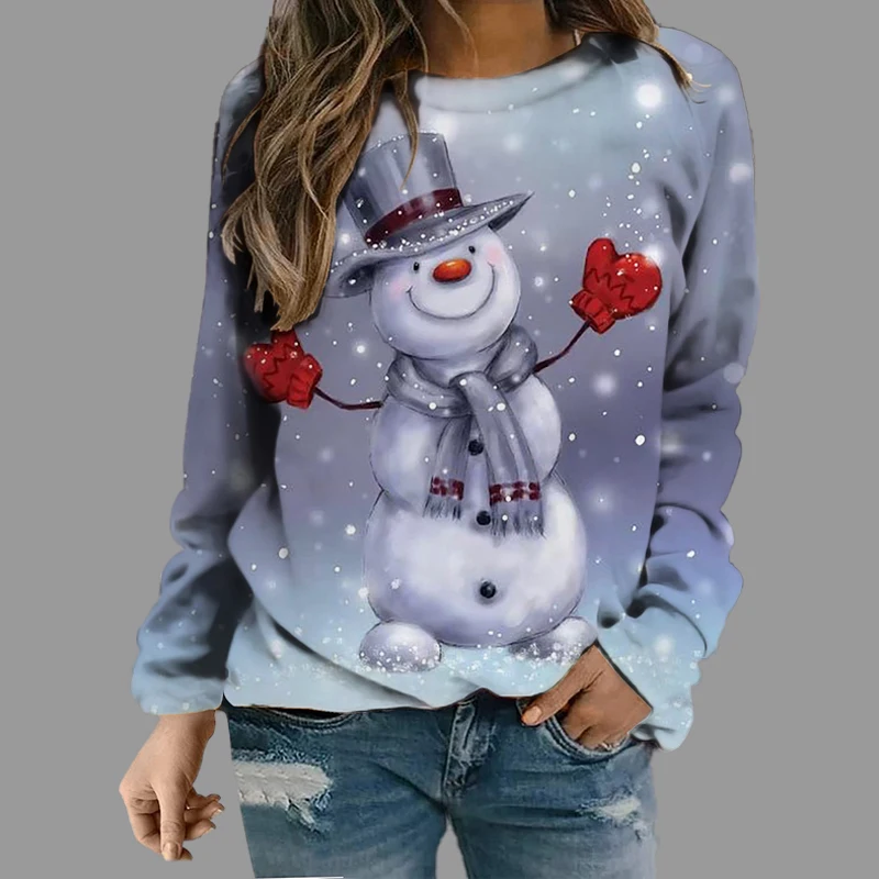 Shristmas Snow Doll Women Sweatshirt Y2k Cute Clothes For Teenagers Long Sleeve Top Tracksuit Female Trend O-Neck Loose Pullover