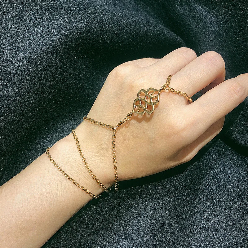 JINSE HC015, Женские Ювелирные изделия, рабская цепь, винтажный полый металлический цветок/облачный браслет, через палец, ручная цепочка, жгут для девочек